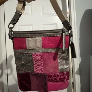 COACH Patchwork Shoulder Bag - Pink and Silver
